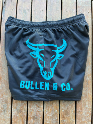 Teal & Black Footy Shorts