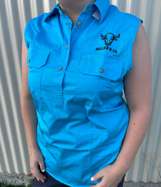 Ladies Sleeveless Work Shirt CORNFLOWER