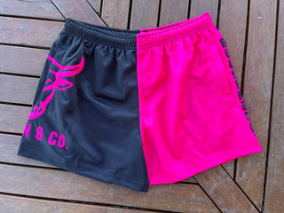 SOLID Hot Pink & Black Footy Shorts