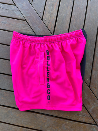 SOLID Hot Pink & Black Footy Shorts