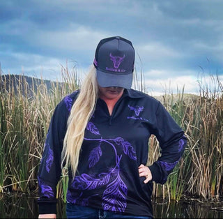 Black & Purple Feather Fishing Shirt